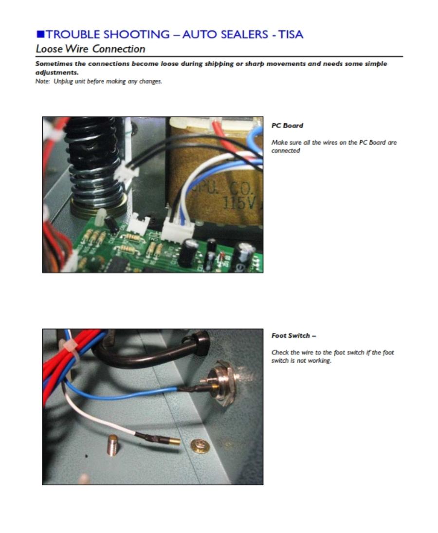 TROUBLE SHOOTING Hand impulse Sealers